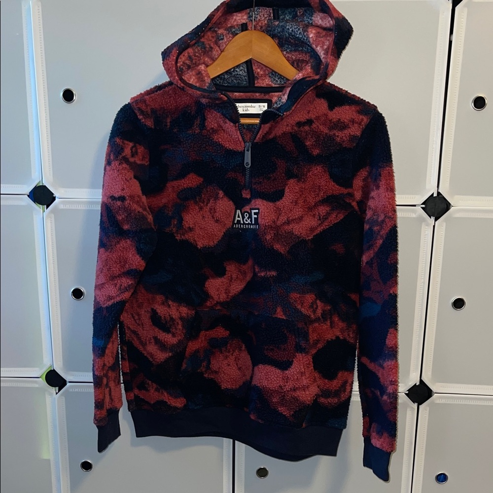 Abercrombie Kids Red and Blue 1/4 Zip Fleece Hoodie